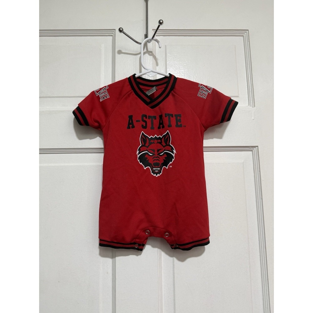 0-3M Arkansas State A-State NCAA Red Wolves Baby Jersey One Piece Outfit